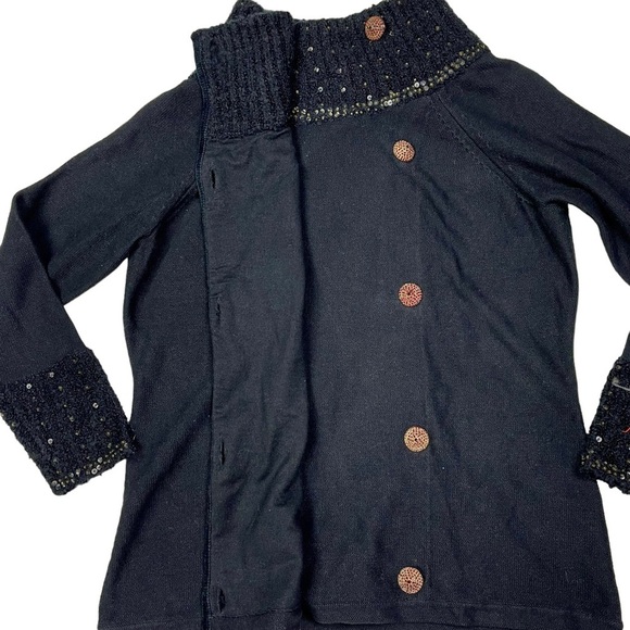 BEREK RHINESTONE CRYSTAL BUTTON DOUBLE BREASTED COTTON KNIT CARDIGAN SWEATER - Picture 9 of 14